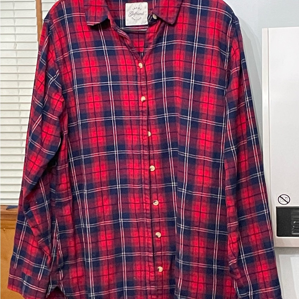 JACHS Girlfriend Red and Blue Plaid Dress Shirt